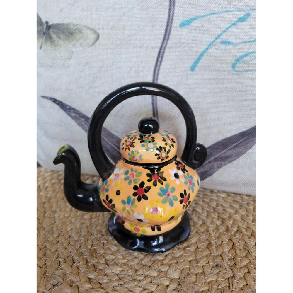Vintage Lesal Hand Crafted Hand Painted Ceramic Miniature Teapot Cottagecore